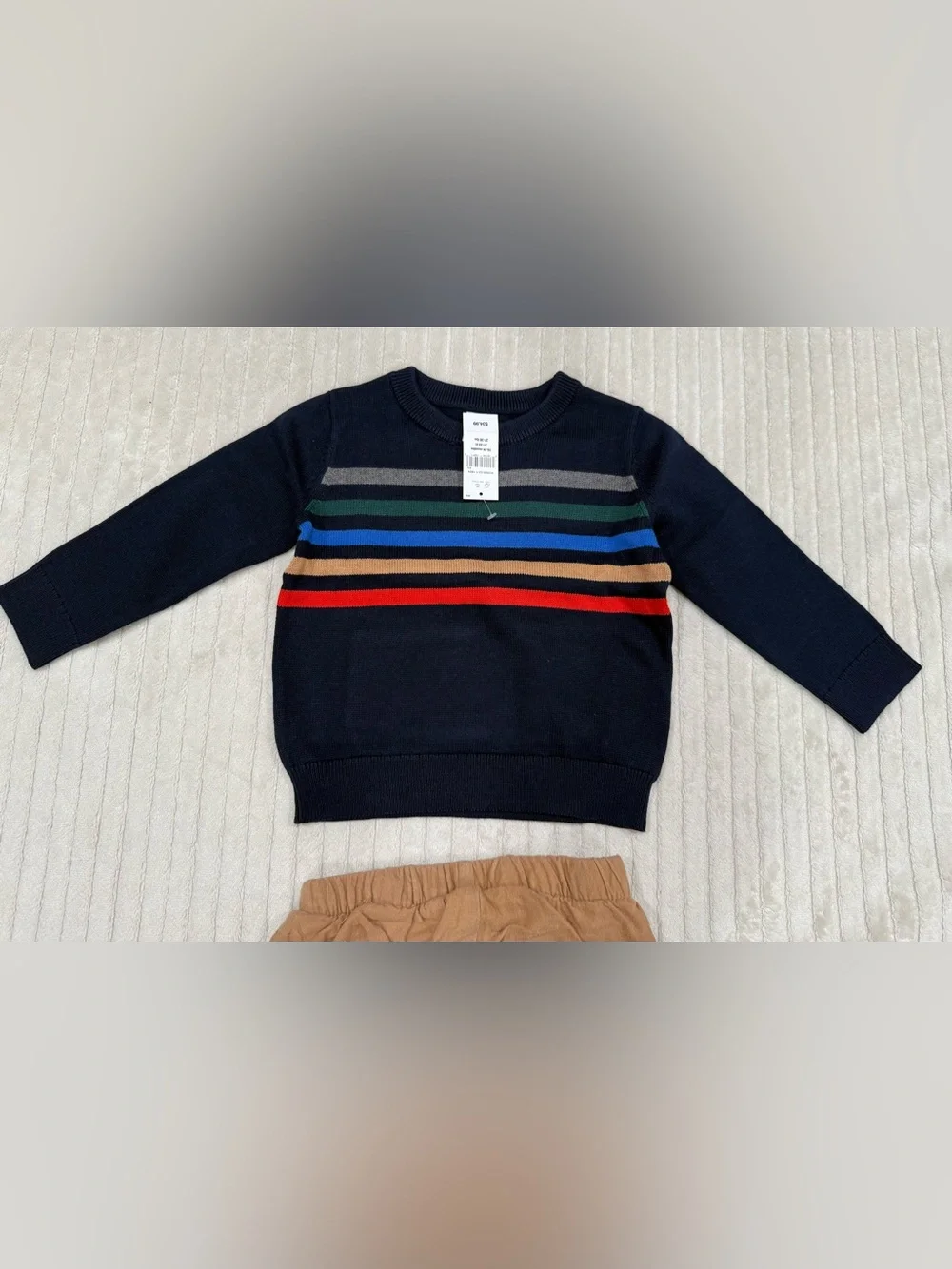 Gap Navy Striped Knit Sweater with Tan Pants Set size 18-24 Months NWT/used